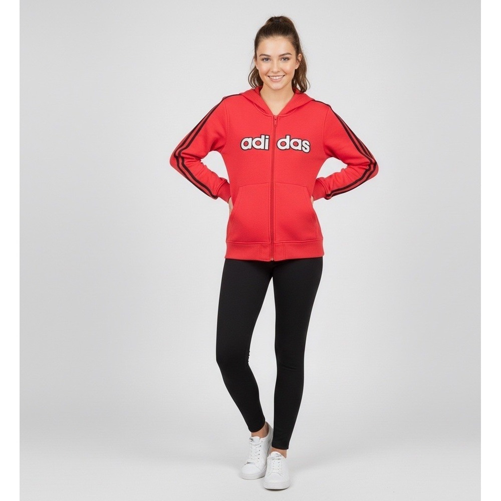 Vintage Adidas Y2K Full Zip Hoodie Red Pink Spellout Logo Women's Medium Retro